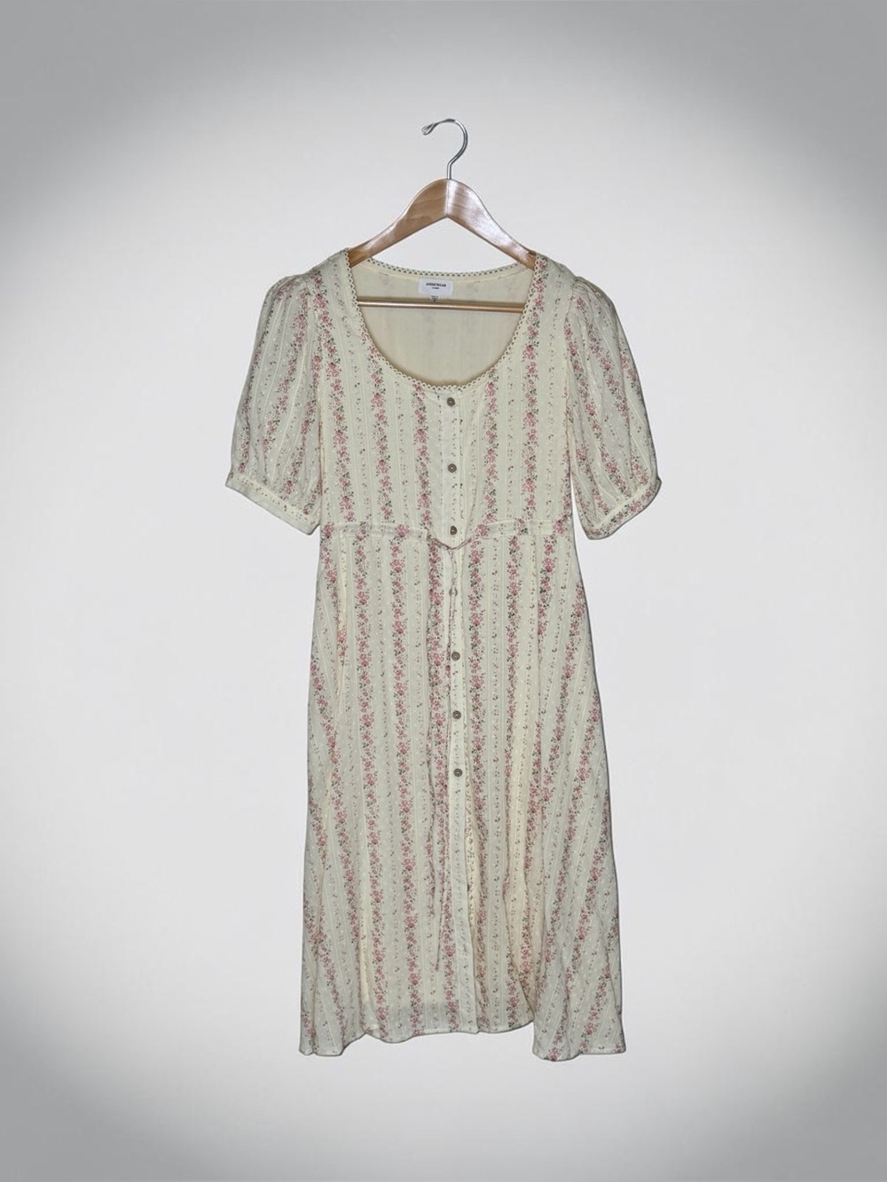 Cottage Core AnnieWear Cream Floral A-Line Midi Party Dress Size Small